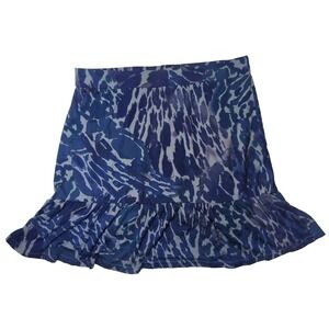 NWT Daisy Fuentes women's S small blue watercolor print flounce mini skirt new